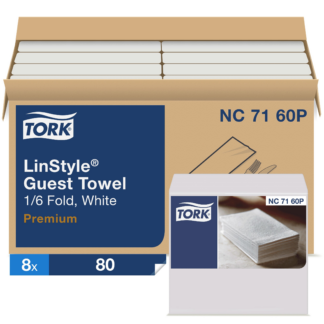 Tork LinStyle White Guest Towel, Absorbent, 1/6 Fold, 1-ply, 17" x 12", 8 x 80 towels, NC7160P