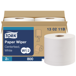 Tork Paper Wiper Centerfeed White W1/W2, Multipurpose, 2 x 800 Sheets,130211B