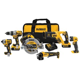 DeWalt 20v Max Xr Brushless Cordless 6-tool Combo Kit Dck695p2: Dcd996 Hammer Drill/driver, Dcf887 Impact Driver,dcs570 Circ Saw,dcl040 Work Light, Dcg413 Grinder, Dcs367 Recip Saw, Dcb115 Charger,tool Bag