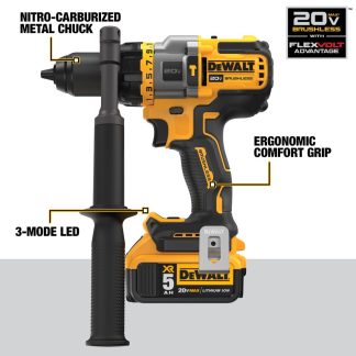 DeWalt 20v Max Flexvolt Advantage 1/2" Hammer Drill, 1/4" Impact Driver, (2) Lithium Ion 5.0 Ah Battery Combo Kit