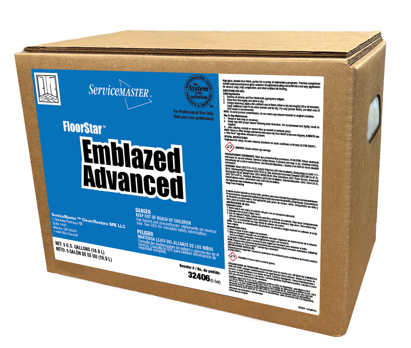 FloorStar Emblazed Advanced Floor Finish, ServiceMaster Branded, 5 Gallon Bag-In-Box