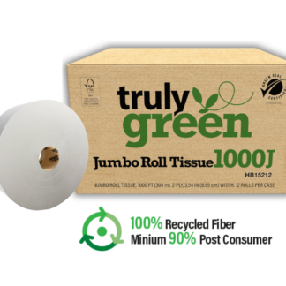 Truly Green 1000J Jumbo Roll Tissue 2-Ply, 12 Rolls/ Cs