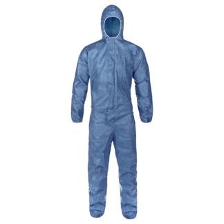 Shieldtech 45 Coveralls, Blue, With Storm Flap, Attached Hood and Boots, Size 6XL, 25 Per Case