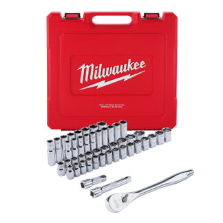 Milwaukee 47pc 1/2in Drive Metric & Sae Ratchet & Socket Set W/ Four Flat Sides