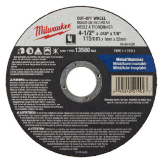Milwaukee 4-1/2in X .045in X 7/8in Cut-off Wheel (type 1)