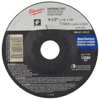Milwaukee 4-1/2in X 1/4in X 7/8in Grinding Wheel (type 27)