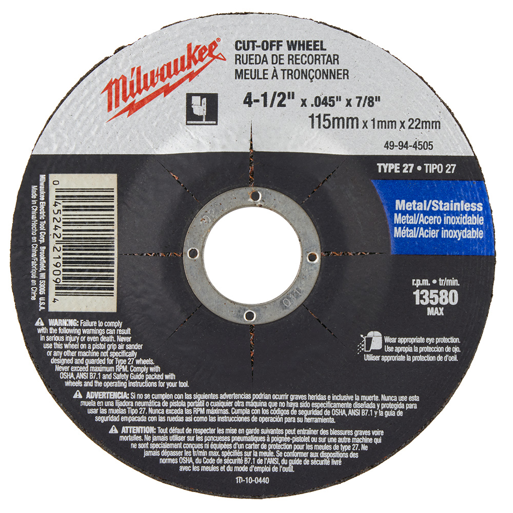 Milwaukee 4-1/2in X .045in X 7/8in Cut-off Wheel (type 27)