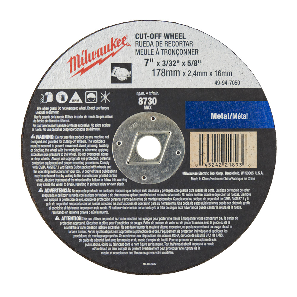 Milwaukee 7in X 3/32in X 5/8in Cut-off Wheel (type 1)
