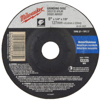 Milwaukee 5in X 1/4in X 7/8in Grinding Wheel (type 27)