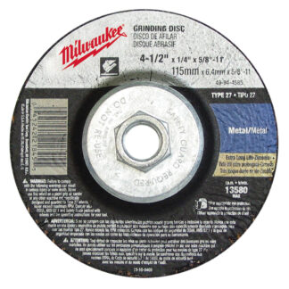 Milwaukee 4-1/2in X 1/4in X 5/8-11in Grinding Wheel (type 27)