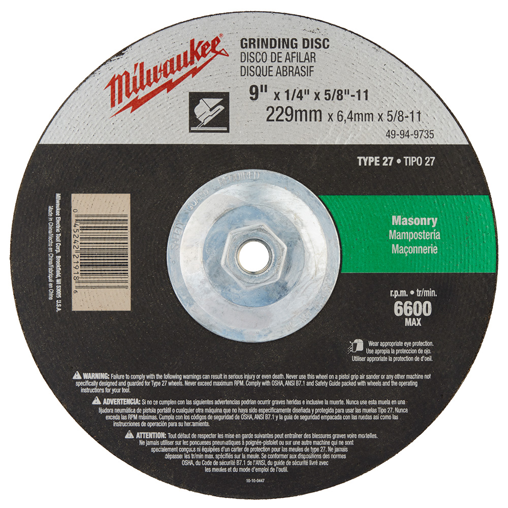 Milwaukee 9 X 1/4 X 5/8-11 Grinding Wheel (type 27)