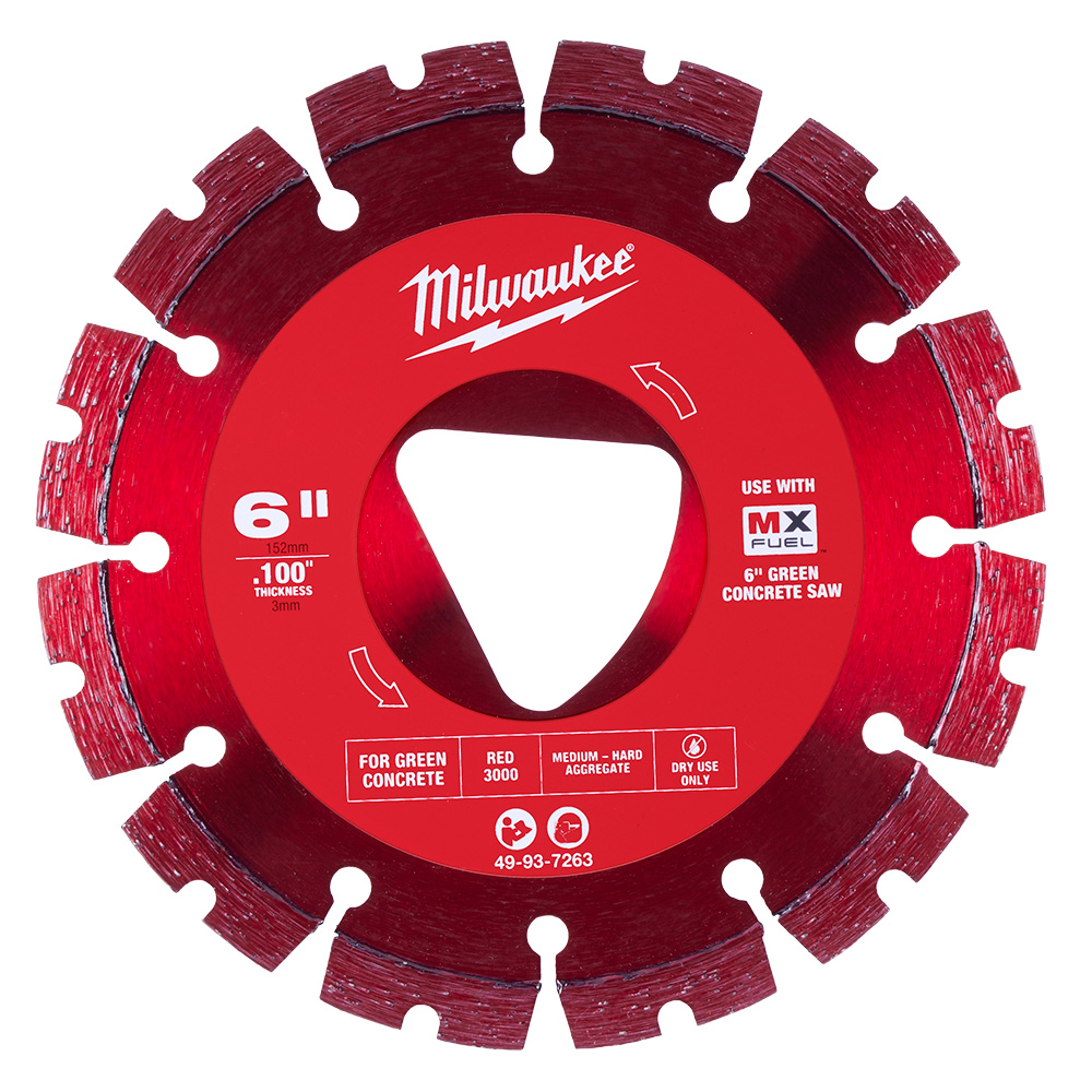 Milwaukee Red 6 X .100 Diamond Blade For Green Concrete