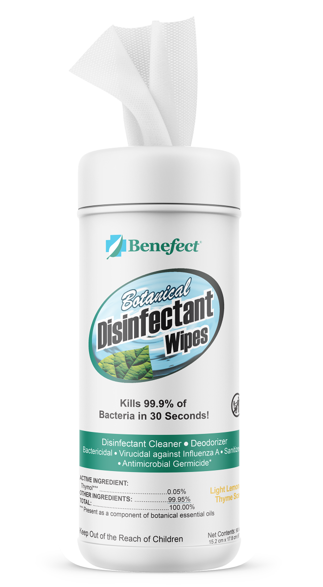 Benefect Antimicrobial Botanical Disinfectant Wipes, 6" x 7", 90 Wipes
