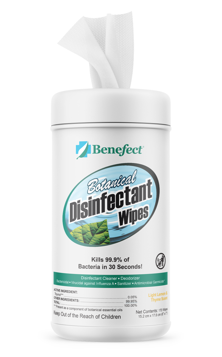 Benefect Antimicrobial Botanical Disinfectant Wipes, 6" x 7", 170 Count