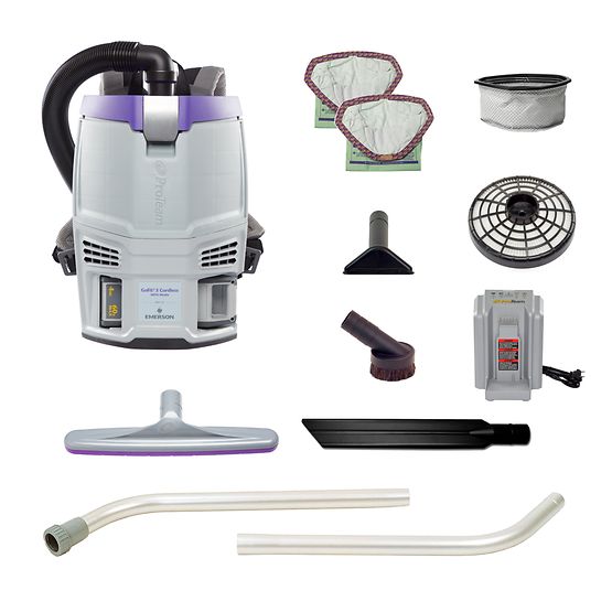 Proteam GoFit 3 Cordless 4Ah, #107775, 3 qt. Commercial Backpack Vacuum w/ Xover Multi-Surface Two-Piece Wand Tool Kit #107098