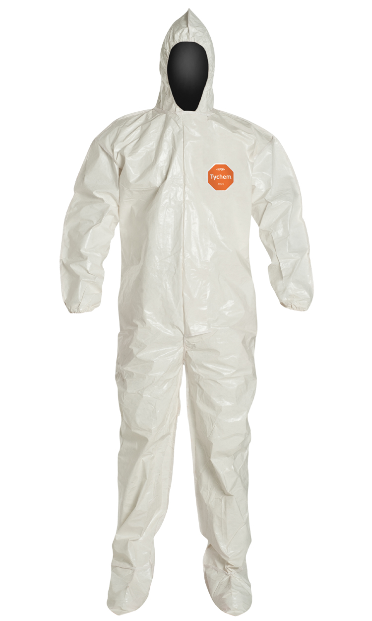 DuPont, Coveralls, Tychem, With Boots and Hood, Size XL, 12 Per Case