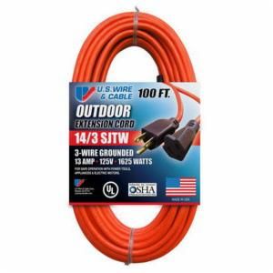 US Wire & Cable, Extension Cord, Single Tap 14/3, Orange, 100'