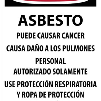 Asbestos Peligro Sign, Spanish, Paper, 11" x 17"