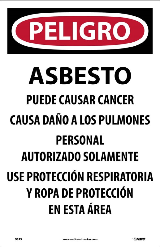 Asbestos Peligro Sign, Spanish, Paper, 11" x 17"
