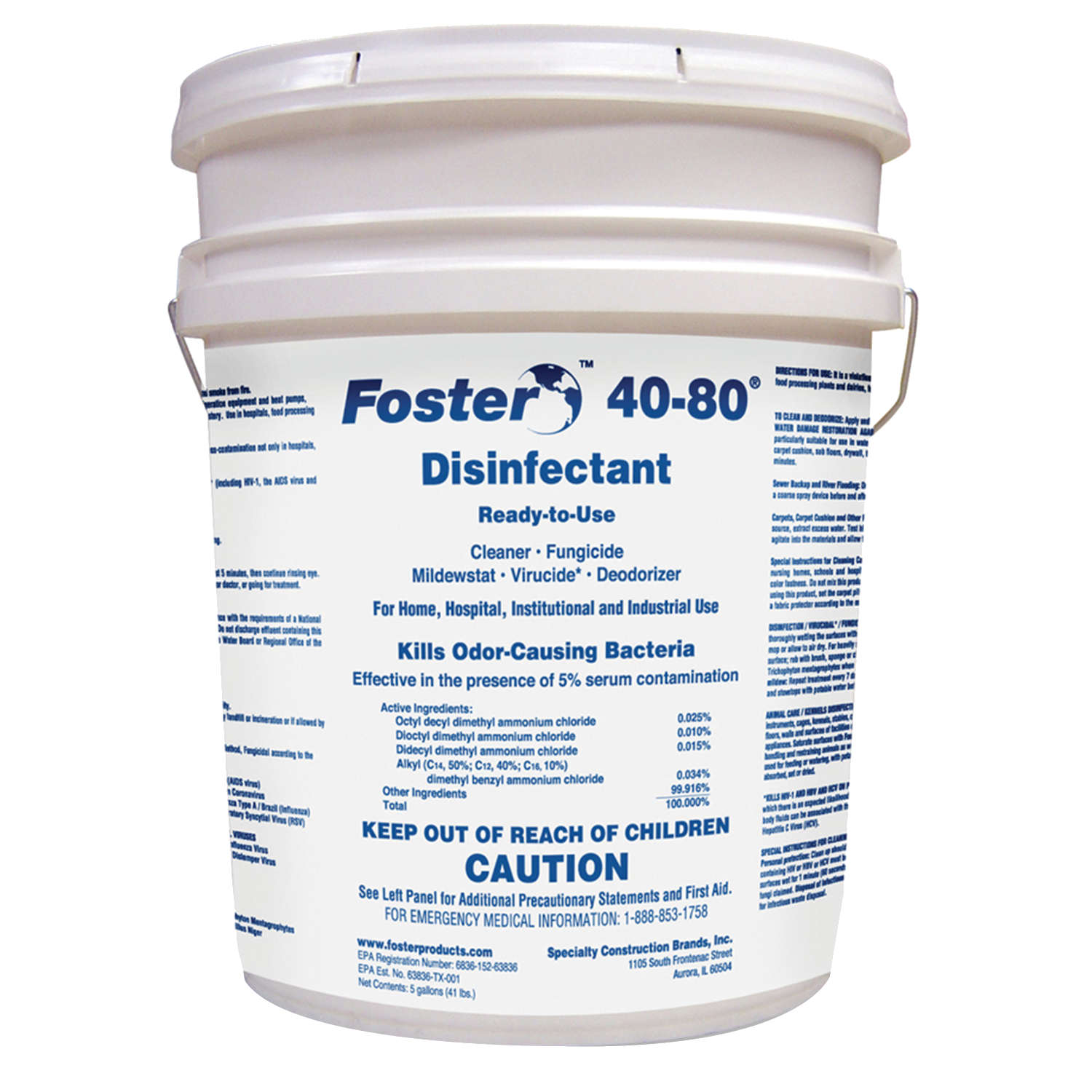 Foster, Antimicrobial, First Defense 40-80 Disinfectant, 5 Gallons