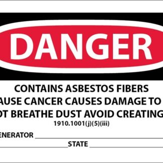 Danger Asbestos Labels, Generator/City/State Fields, English, 3"x 5" (500/RL)