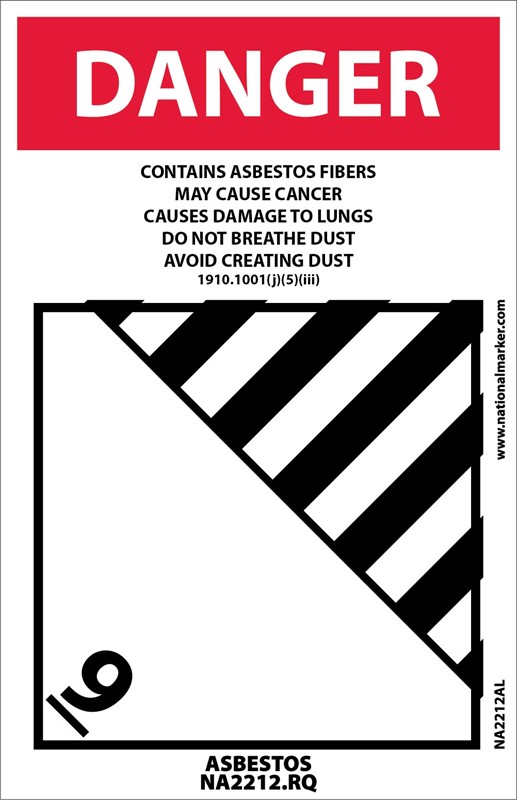 Asbestos Danger Labels, Class 9, 4" X 6"