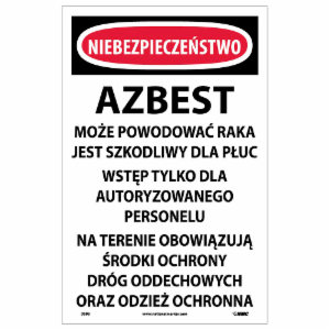 Asbestos Danger Sign, 11" X 17", 100 Per Pack