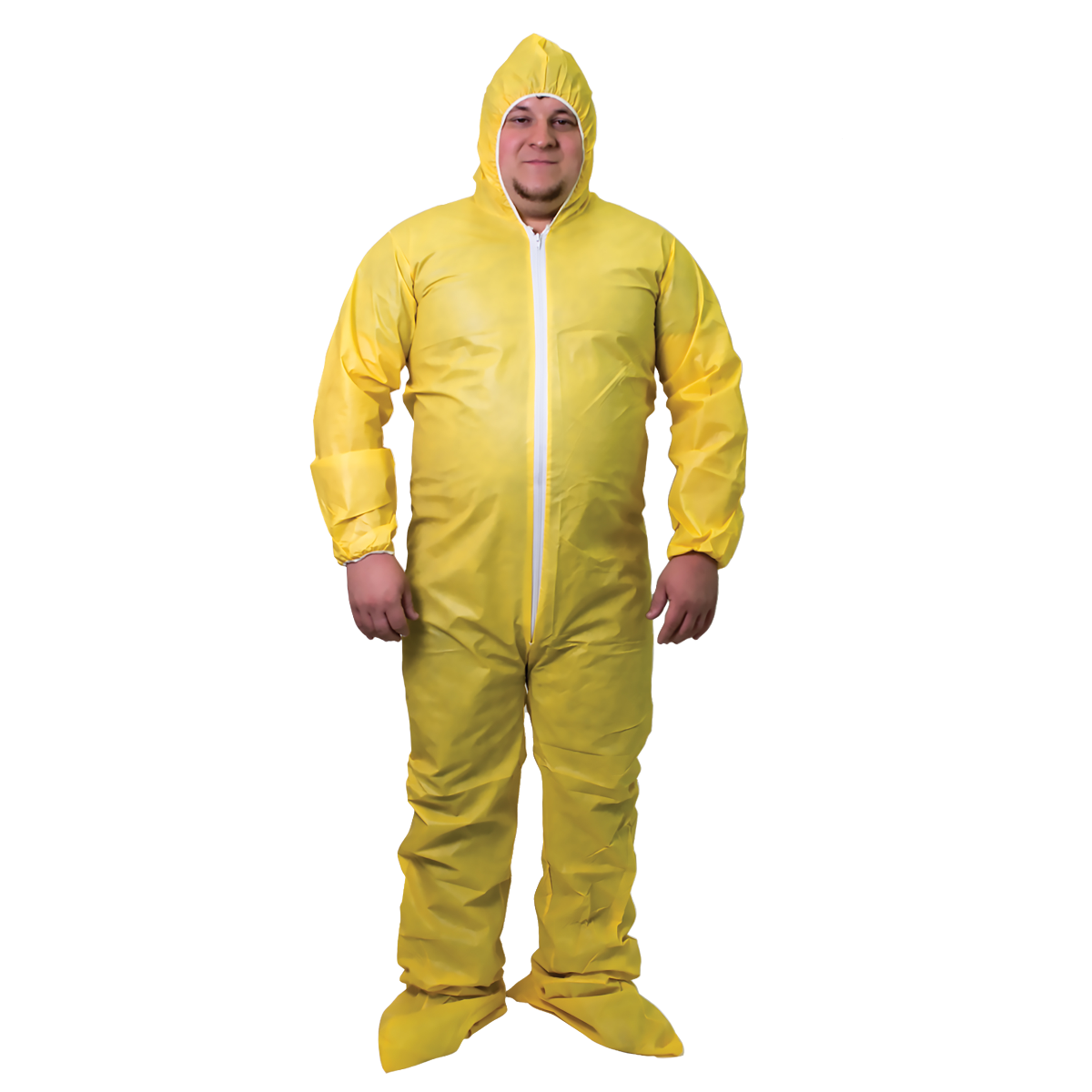 Shieldtech 55, Chemical Protection Coveralls, With Hood and Boots, Yellow, Serged Seam