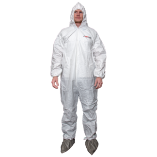 PuroClean, Shieldtech 30, Coveralls With Hood and Non-Skid Boots, 2XL, (25) Per Case